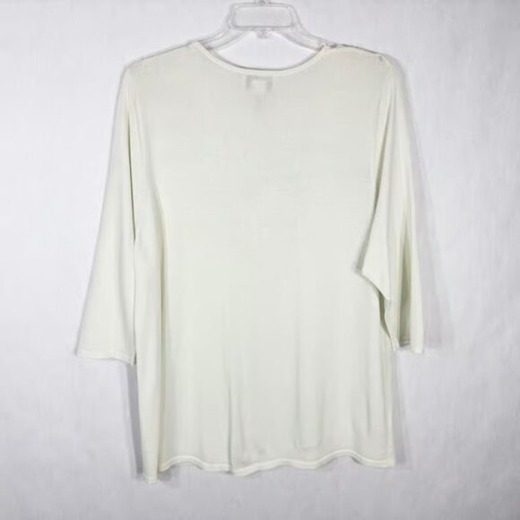 Bob Mackie Large Top Wearable Art White Green Beaded Knit Sequins Stretch - Picture 2 of 3